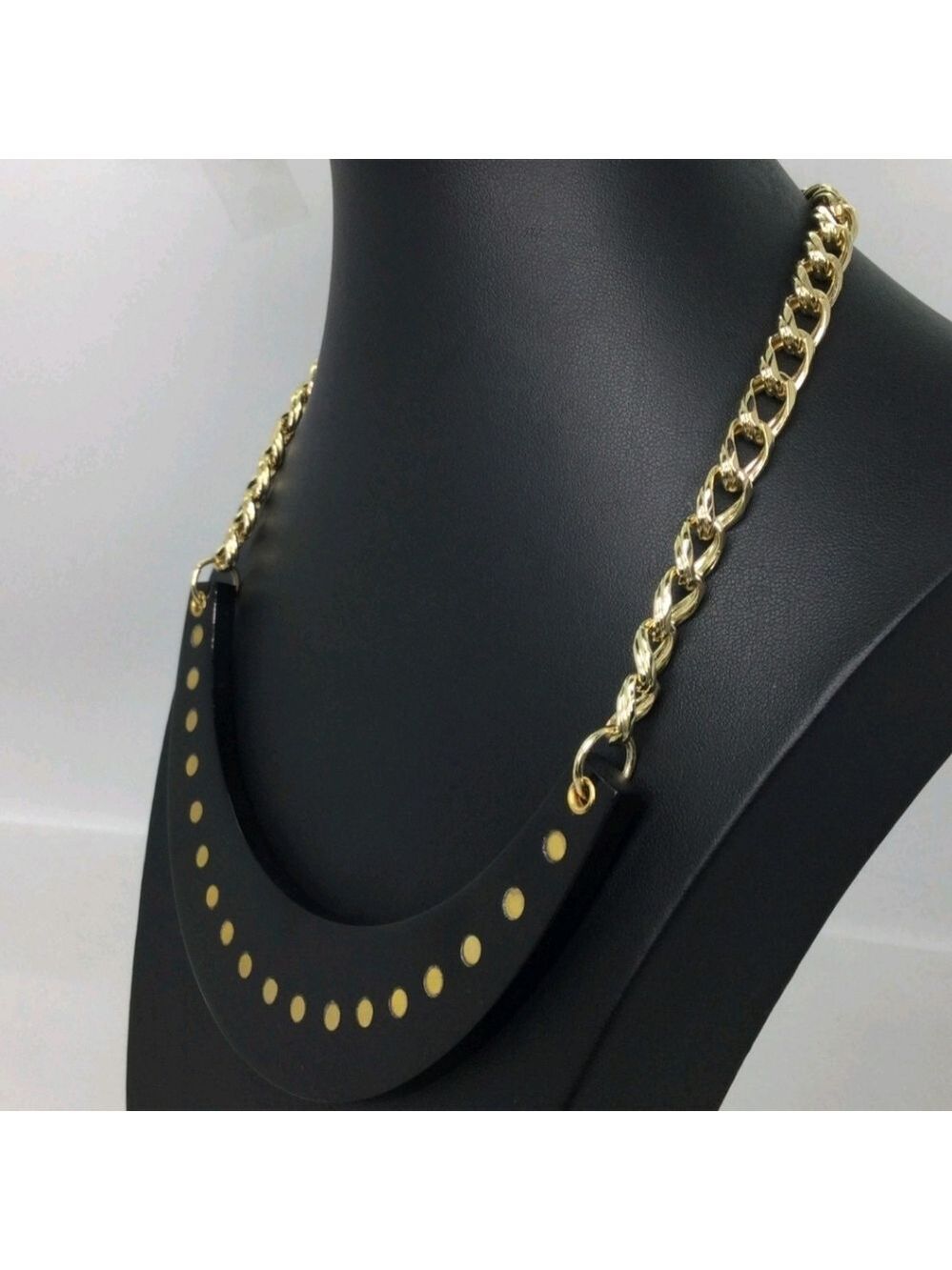 Chico's Black Acrylic Crescent Shape Necklace 18" - Picture 2 of 5